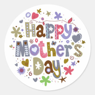 Happy Mother’s Day Colorful Floral Lettering Classic Round Sticker