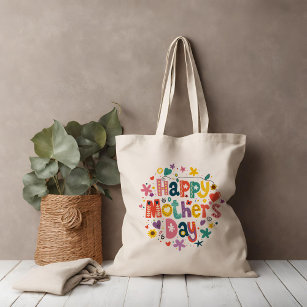 Happy Mother’s Day Colorful Typography Pattern Tote Bag