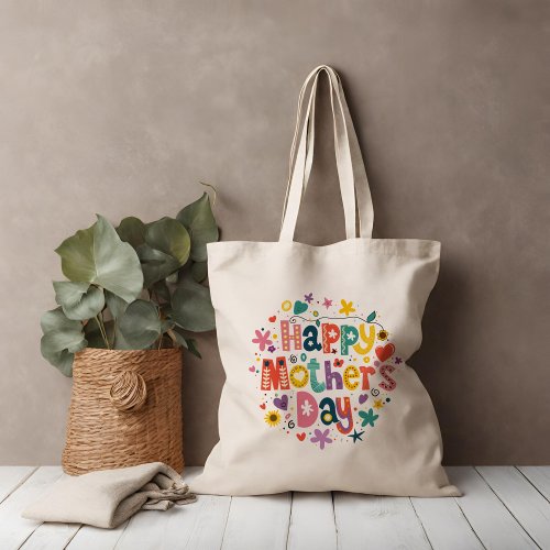 Happy Motherâs Day Colorful Typography Pattern Tote Bag