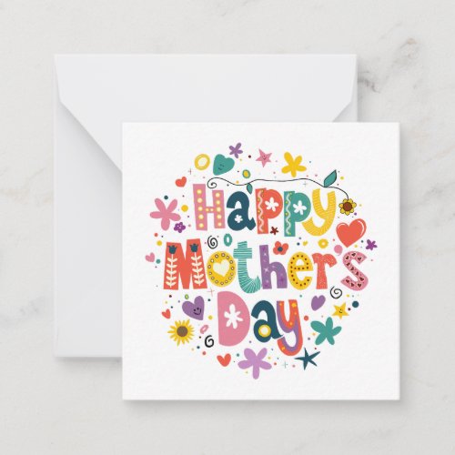 Happy Mothers Day Cool Floral Colorful Typography Note Card
