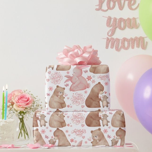 Happy Mother’s Day Cute Bear & Bunny Wrapping Paper (Creator Uploaded)