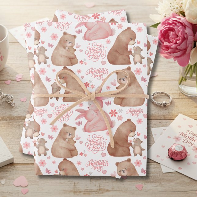Happy Mother’s Day Cute Bear & Bunny Wrapping Paper Sheets (Creator Uploaded)