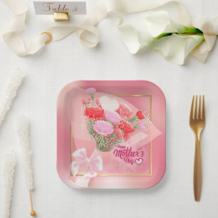  Happy Mother’s Day Floral Bouquet   Pink and Gold Paper Plates