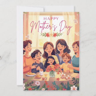 Happy Mother’s Day Floral Card – Cute Mom & Child