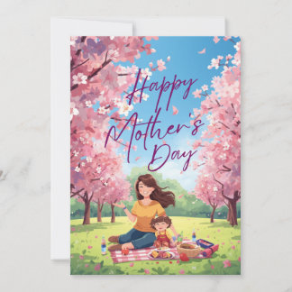 Happy Mother’s Day Floral Card – Cute Mom & Child