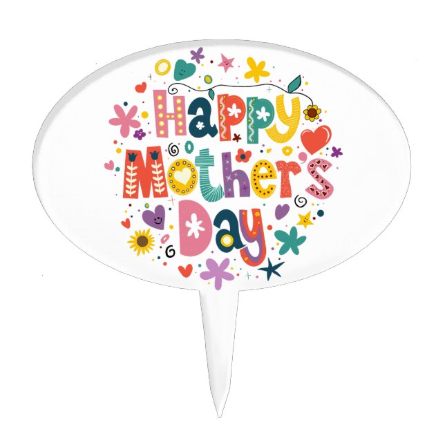 Happy Mother’s Day Floral Cool Stylish Lettering Cake Topper (Front)