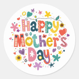 Happy Mother’s Day Floral Cool Stylish Lettering Classic Round Sticker