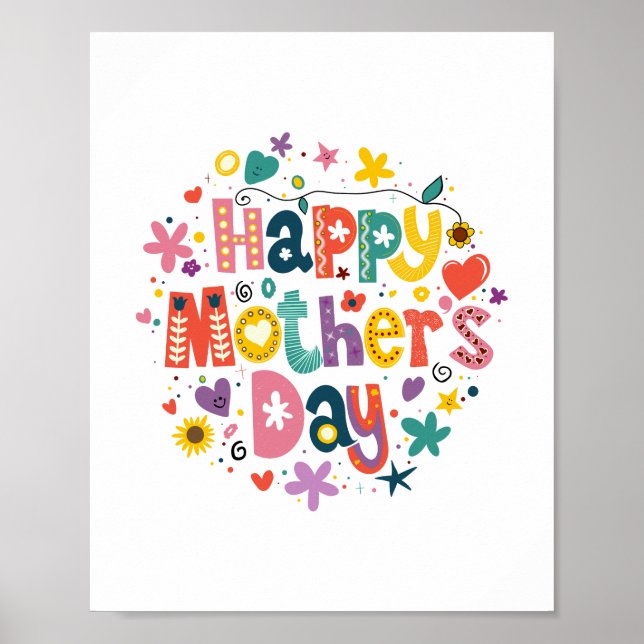 Happy Mother’s Day Floral Cool Stylish Lettering Poster (Front)