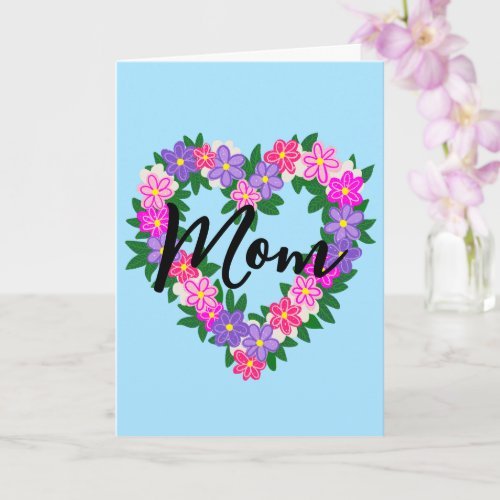 Happy Mothers Day Floral Heart Wreath Card