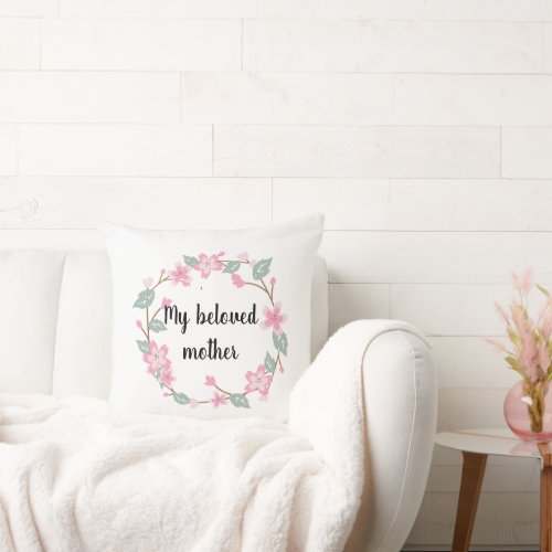 Happy Mother’s Day – Floral Wreath Greeting Design Throw Pillow