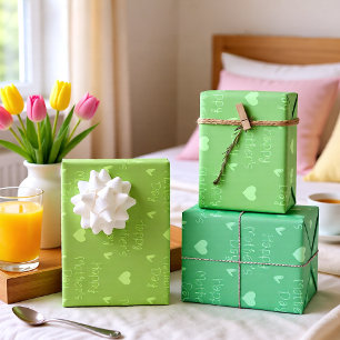Happy Mother’s Day Green Heart Pattern Wrapping Paper Sheets