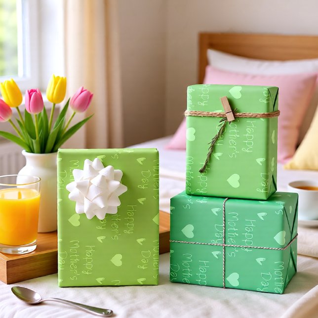 Happy Mother’s Day Green Heart Pattern Wrapping Paper Sheets (Happy Mother’s Day Green Heart Pattern Wrapping Paper Sheets)