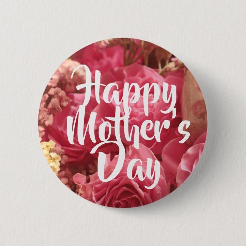 Happy Mothers Day Heart Roses Button