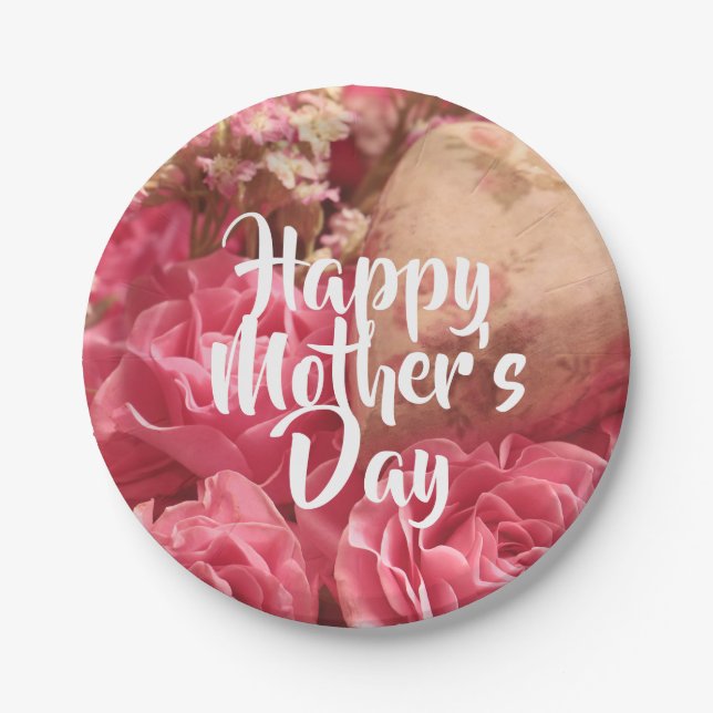 Happy Mother’s Day Heart Roses Paper Plates (Front)