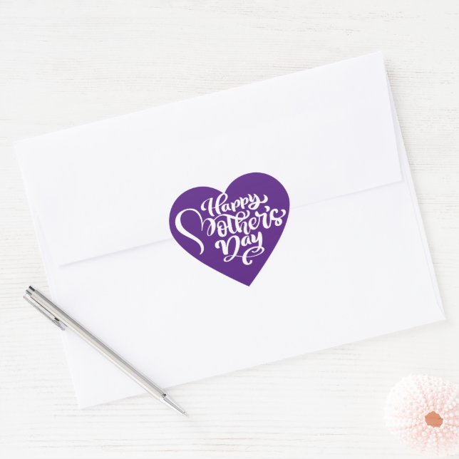 Happy Mother’s Day Heart Shape Purple Sticker (Envelope)