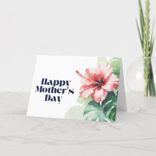 Happy Mother’s Day Hibiscus Watercolor Tropical Letterpress Thank You Card