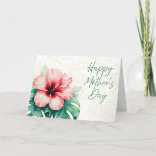Happy Mother’s Day Hibiscus Watercolor Tropical Thank You Card