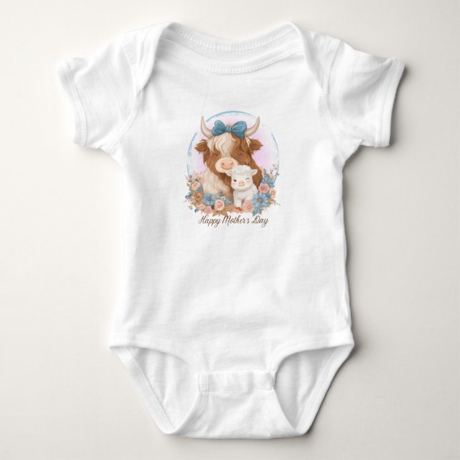 Happy Mother’s Day Highland Cow Baby Bodysuit (Front)