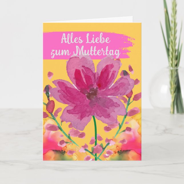Happy Mother’s Day in German Watercolor Flowers Card (Front)