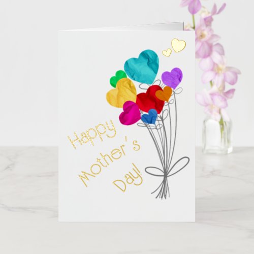 Happy Motherâs Day multicolor and gold balloons Foil Greeting Card