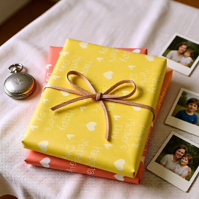 Happy Mother’s Day Orange and Yellow Heart Wrapping Paper Sheets (Happy Mother’s Day Orange and Yellow Heart Wrapping Paper Sheets)