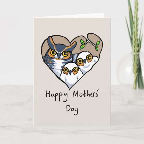 Happy Mothers Day Owl Nest Heart Card