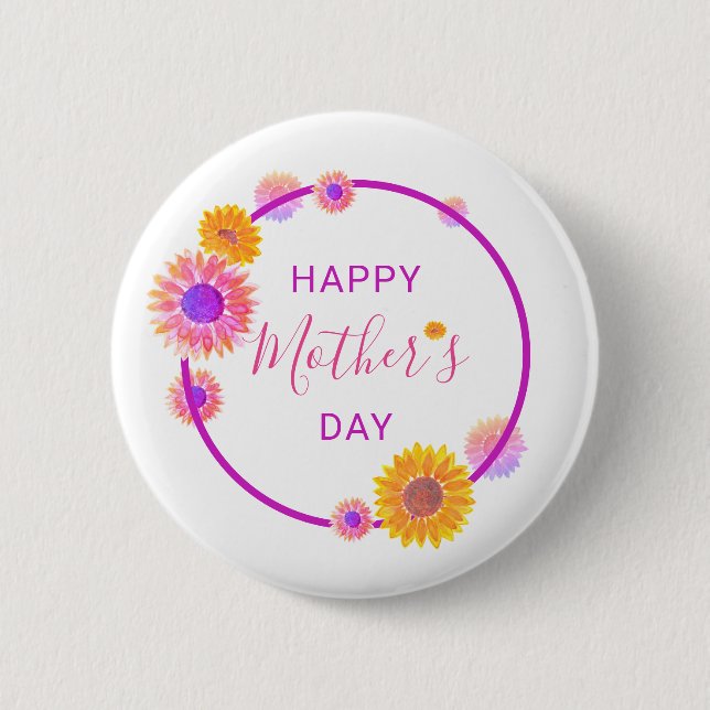 Happy Mother’s Day Pink Floral Circle Button (Front)