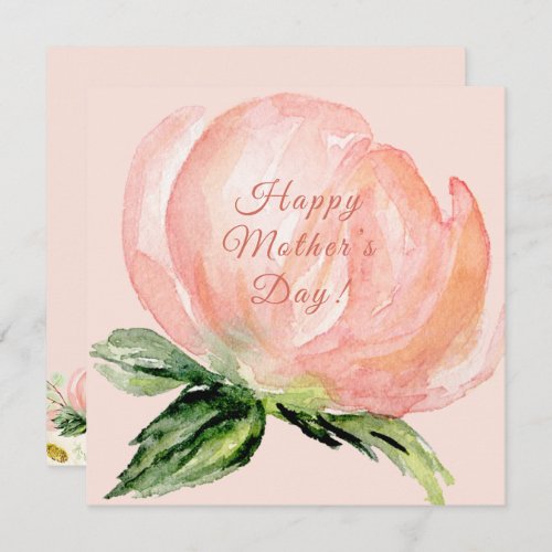 Happy Mothers Day Pink Floral Watercolor Script Holiday Card