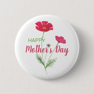 Happy Mother’s Day Pink Watercolor Floral Button