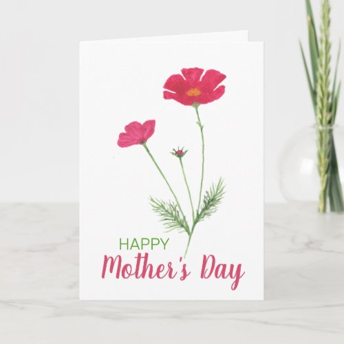 Happy Mothers Day Pink Watercolor Floral Card