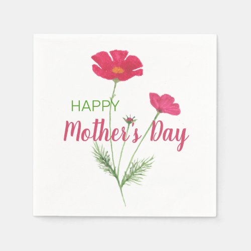 Happy Mothers Day Pink Watercolor Floral Napkins