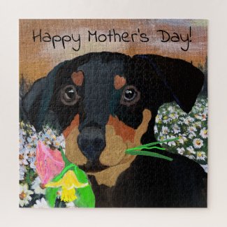 Happy Mother’s Day Puppy Flower Bouquet Jigsaw Puzzle