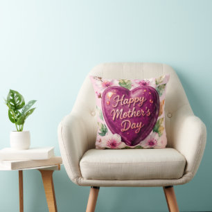 Happy Mother’s Day Purple Heart Bloom Throw Pillow