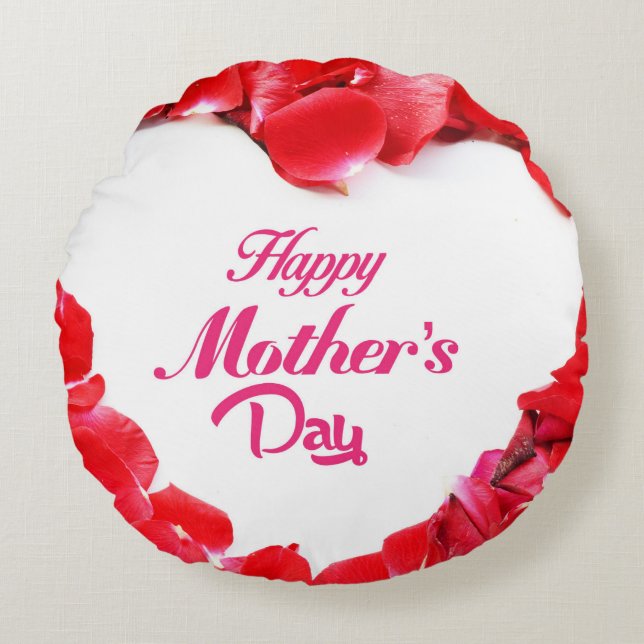 Happy Mother’s Day Rose Petal Circle Art Round Pillow (Front)