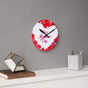 Happy Mother’s Day Rose Petal Floral Art Round Clock