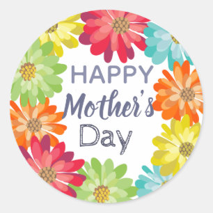 Happy Mother’s Day spring colorful flowers Classic Round Sticker