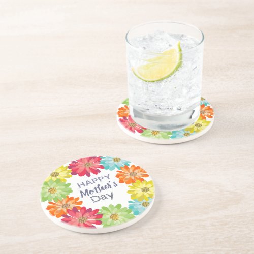 Happy Motherâs Day spring colorful flowers Coaster