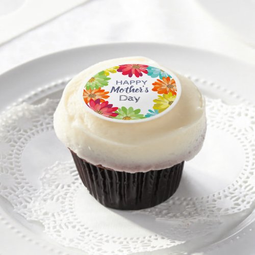 Happy Mothers Day spring colorful flowers Edible Frosting Rounds