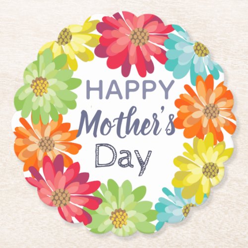 Happy Mothers Day spring colorful flowers Paper Coaster