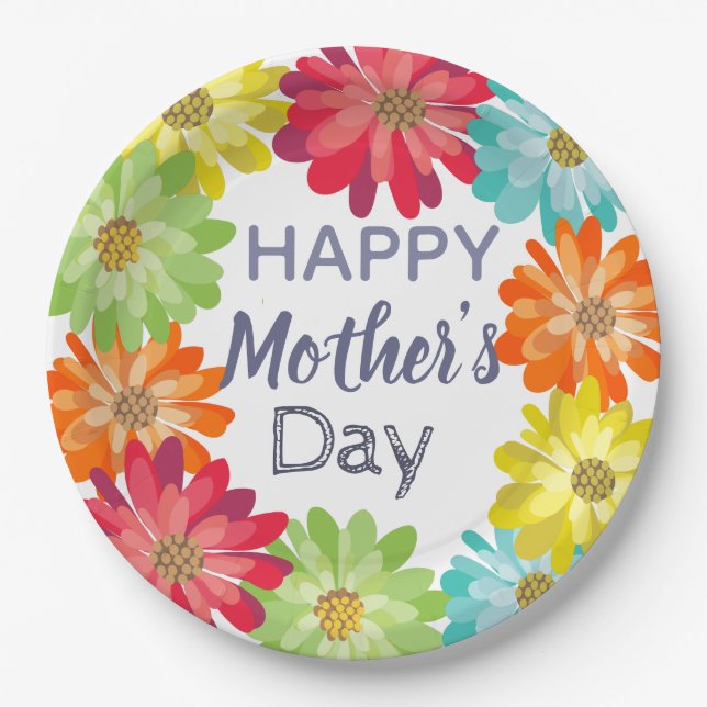 Happy Mother’s Day spring colorful flowers Paper Plates (Front)