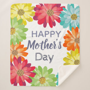 Happy Mother’s Day spring colorful flowers Sherpa Blanket