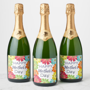 Happy Mother’s Day spring colorful flowers Sparkling Wine Label