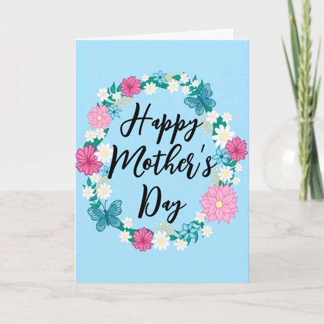 Happy Mother’s Day Spring Floral Wreath Card (Front)