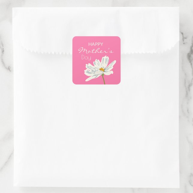 Happy Mother’s Day White  Artistic Flower Colorful Square Sticker (Bag)