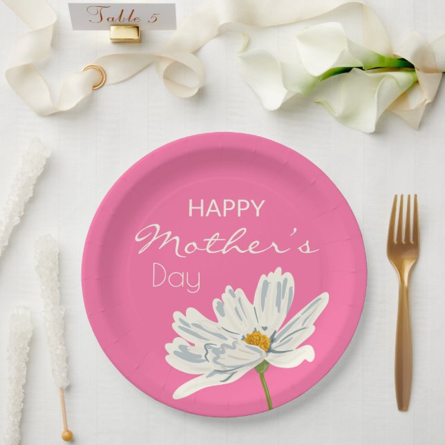 Happy Mother’s Day White  Artistic Flower  Paper Plates (Wedding)