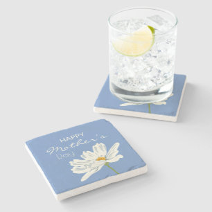 Happy Mother’s Day White Artistic Flower Stone Coaster
