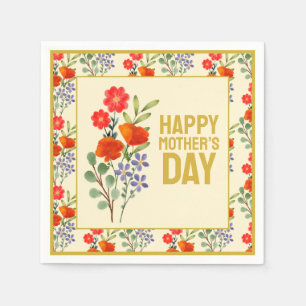 Happy Mother’s Day Wildflowers Gold Frame Napkins