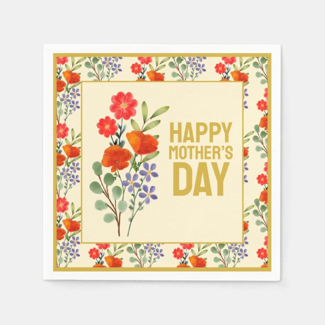 Happy Mother’s Day Wildflowers Gold Frame Napkins (Front)