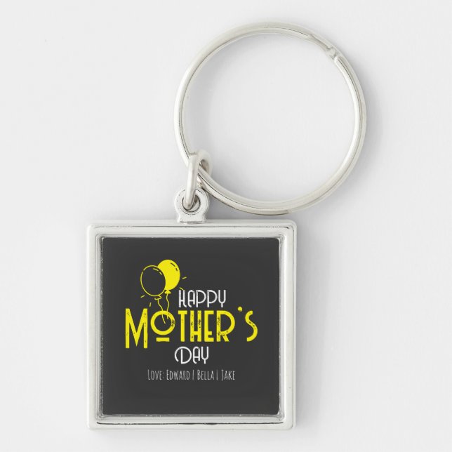 Happy Mother’s Day with Yellow Balloons & Names Keychain (Front)
