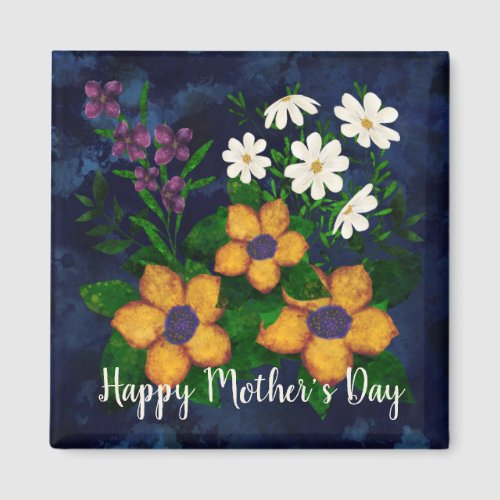 Happy Mothers Day Yellow Purple White Flowers Magnet